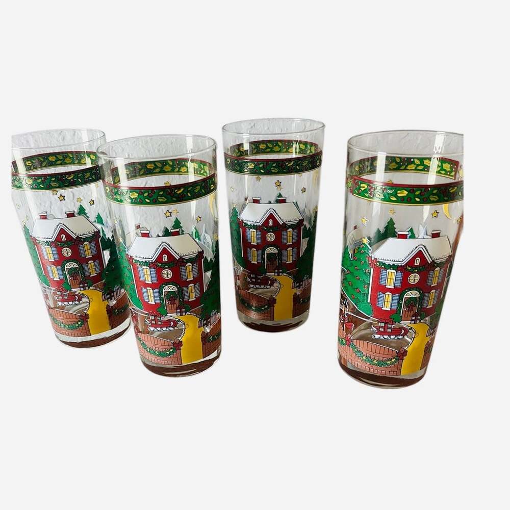 Vintage Christmas drinking glass set set of four